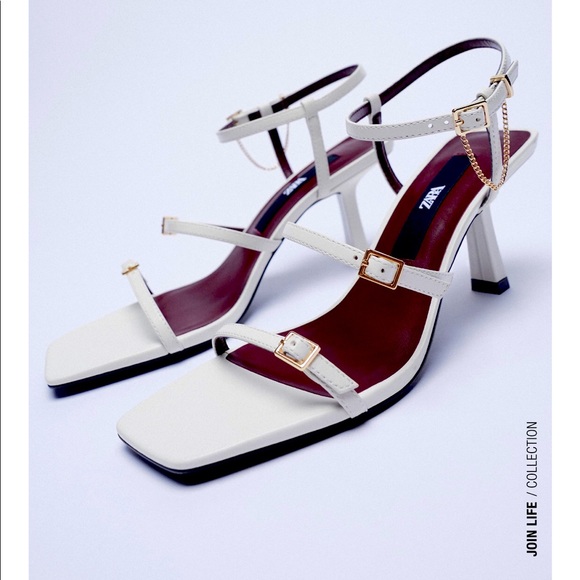 ZARA LEATHER HIGH HEEL STRAPPY SANDALS WITH BUCKLE - Picture 1 of 6